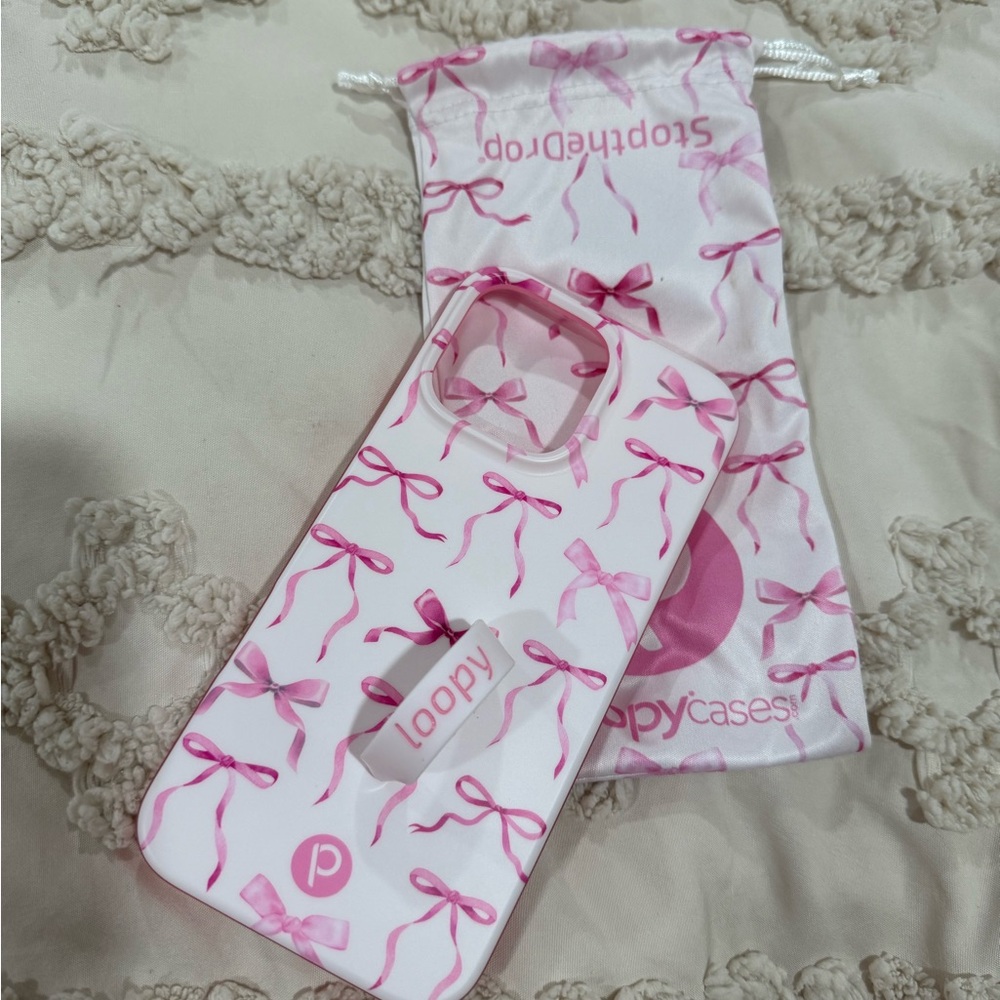 iPhone 16 Pro Max Bows Lefty Loopy Case Pink and White Accessories